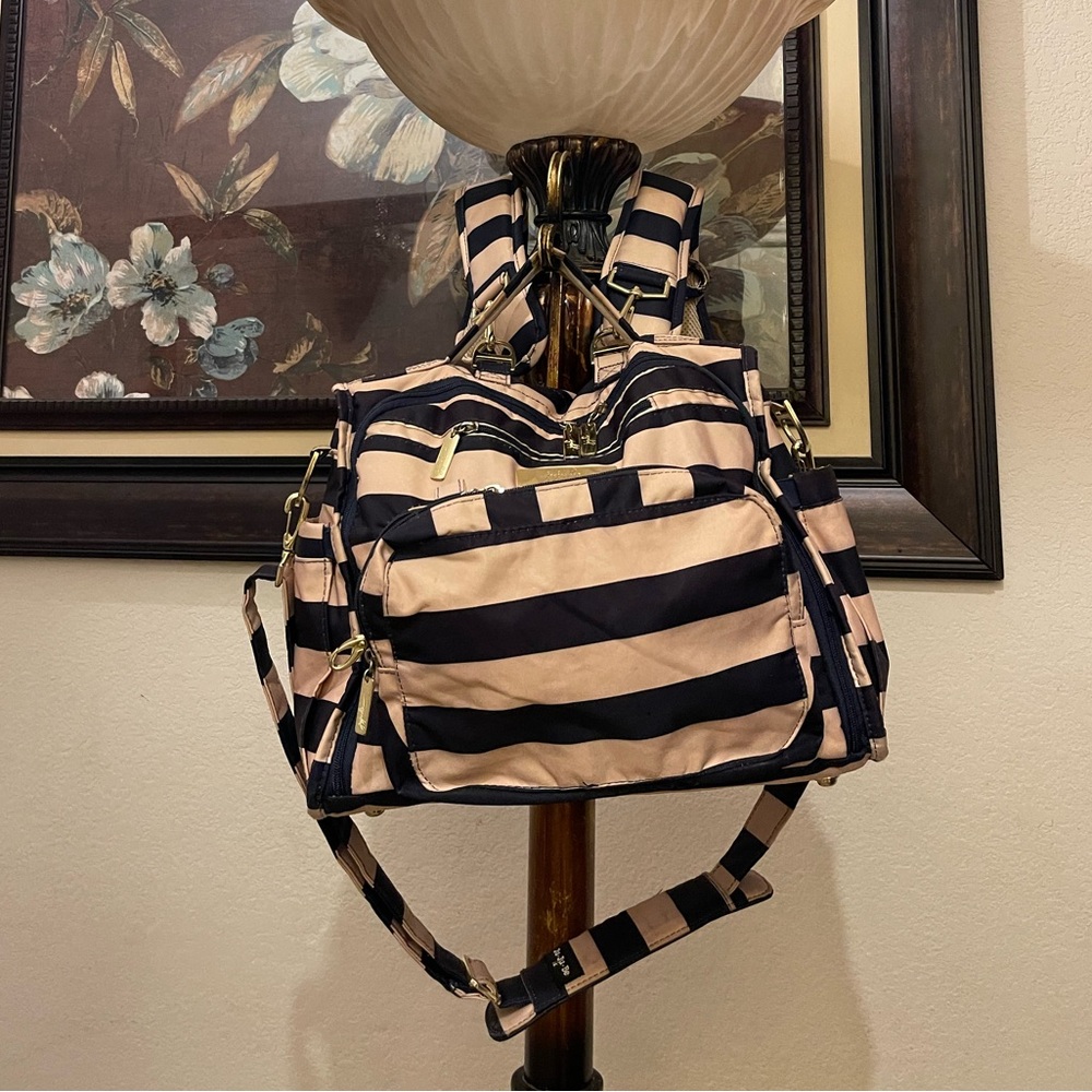 Ju-Ju-Be Navy and Beige Striped Backpack